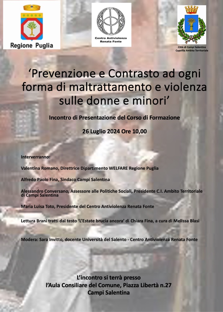 Presentazione del corso di formazione ” Prevenzione e Contrasto ad ogni forma di maltrattamento e violenza sulle donne ed i minori “